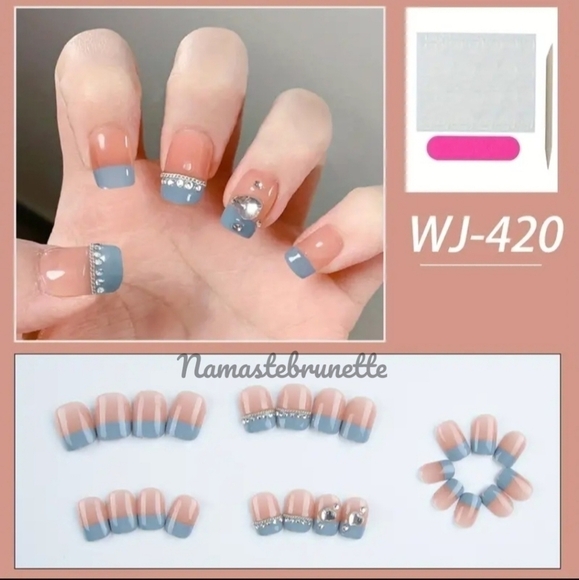 French Tip Rhinestone Press On Nails - Picture 9 of 17